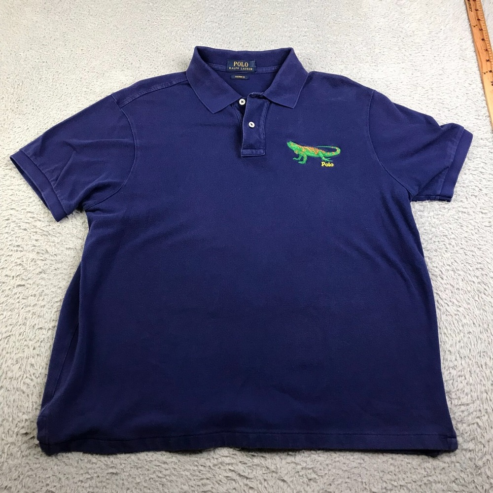Polo Ralph Lauren Shirt Mens XL Custom Fit Navy Iguana Lizard Embroidery Logo